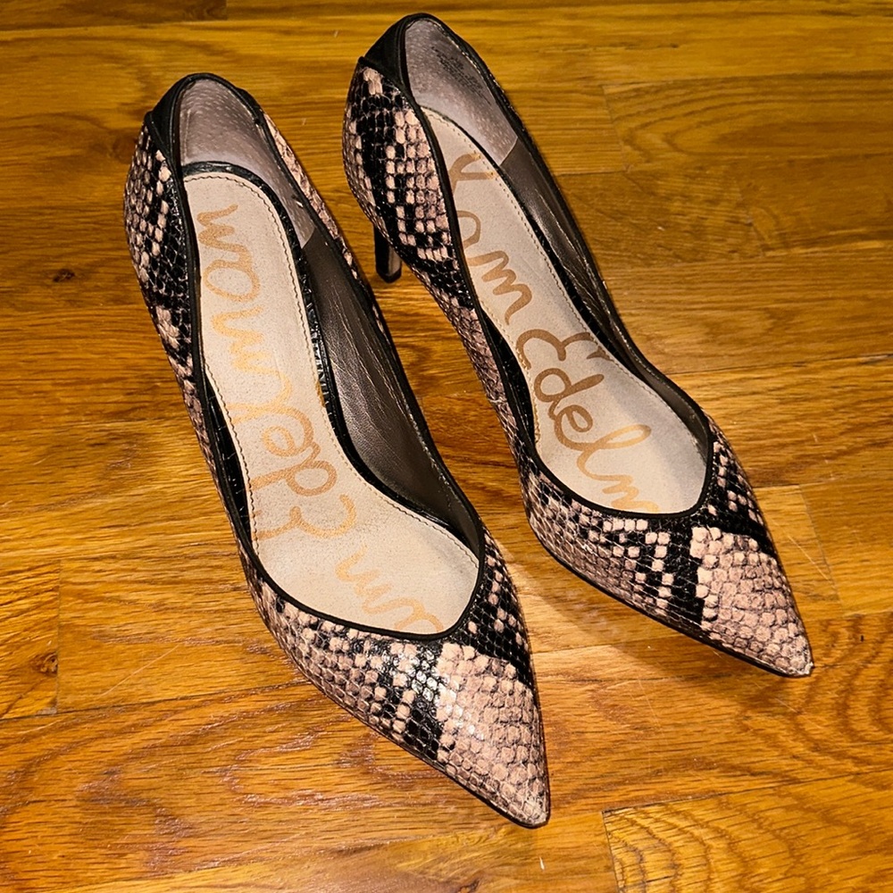 Sam Edelman - Women’s Heels - Snake Print Pointed Toe - Size 7.5 - Black